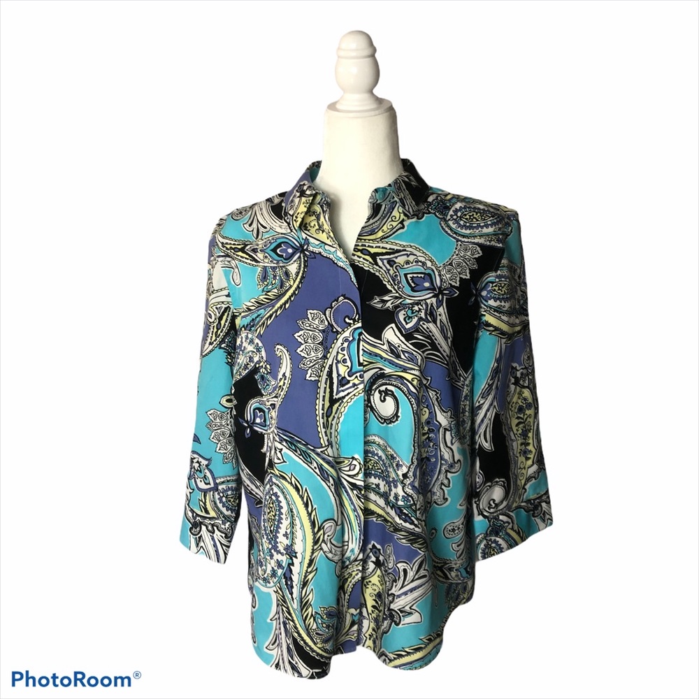 Chico’s paisley print button down blouse